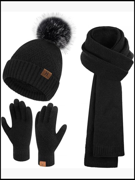 Winter Knit Beanie Scarf Gloves Set Fleece Lined Touchscreen main image 7